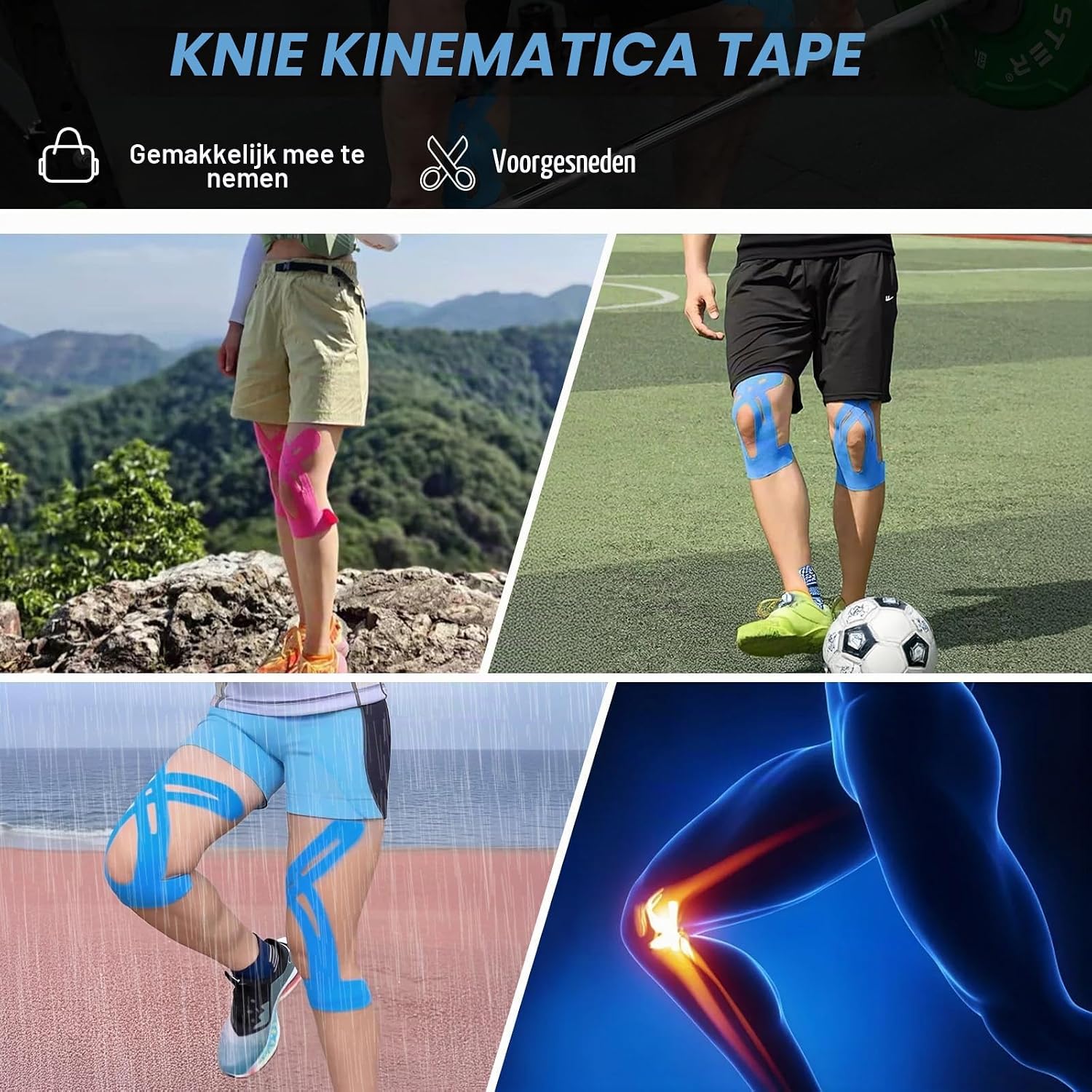 Detalle de GTAGKOMMEN Knie-10Beige kinesiotape voor de knie, voorgesneden en latexvrij