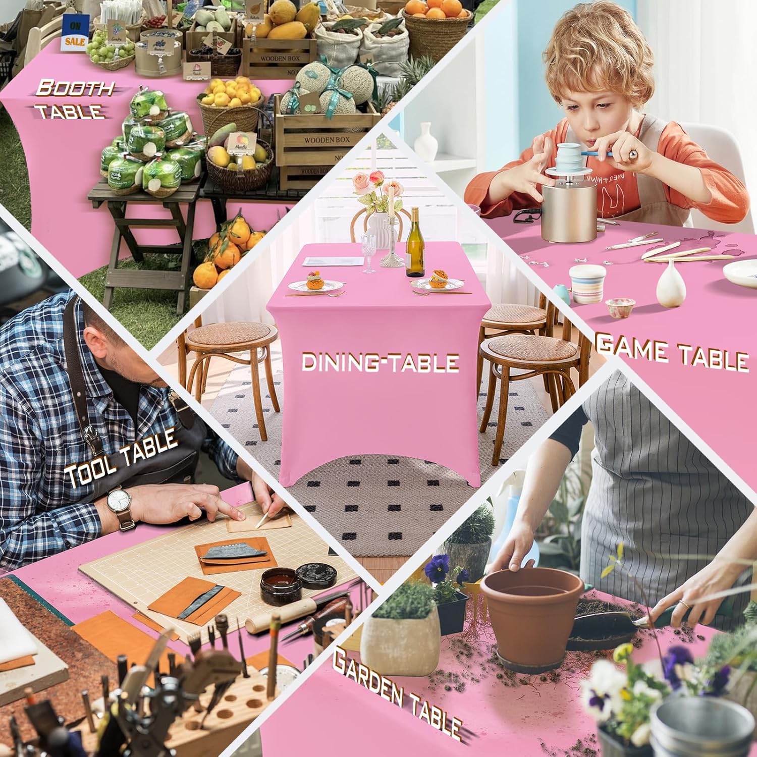 Thumbnail 6 de Famstar Pink 4FT Spandex Tablecloth with Corner Pockets (Stretch, Washable, Wrinkle Free)