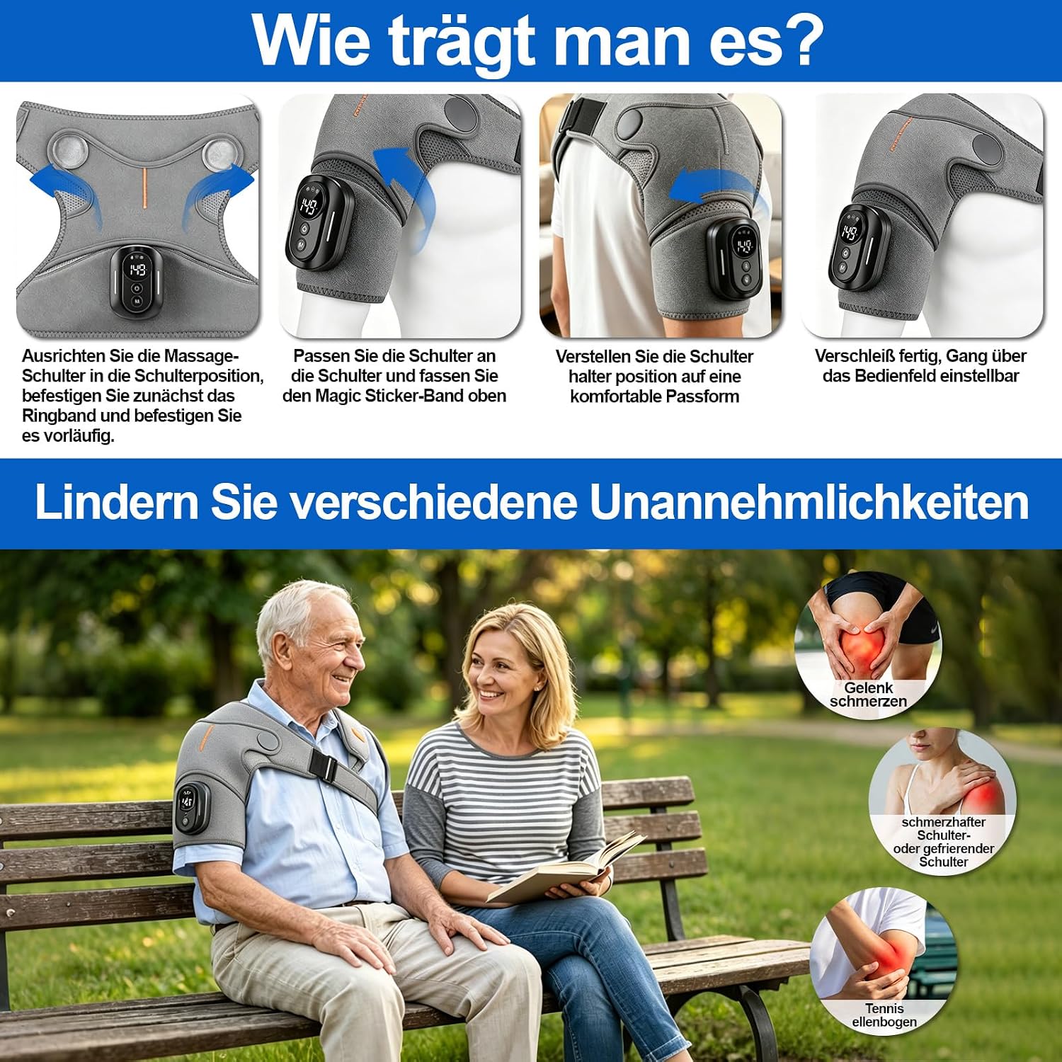 Detalle de Schulter Massagegerät 3-in-1 mit magnetischer Steuerung – 5 Heizstufen, 5 Vibrationsmodi, 5000 mAh Akku