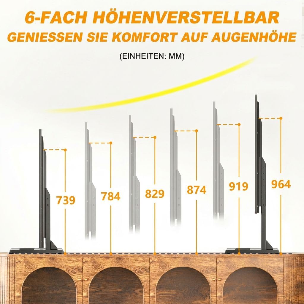 Thumbnail 3 de TVON Support TV de table réglable en hauteur (VESA jusqu’à 800x600 mm, charge jusqu’à 68 kg)