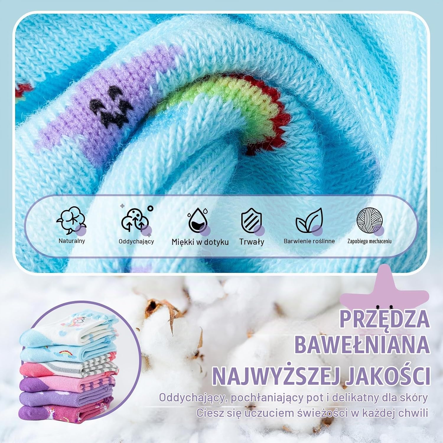 Detalle 2 de Cirorld skarpetki dziecięce, 6 par, bawełna czesana, rozmiary 23–38