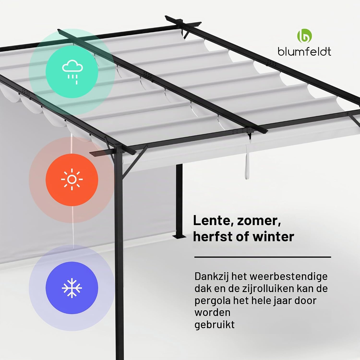Detalle 1 de blumfeldt pergola 3 x 4 m met polyester dak en verstelbare zijjaloezieën