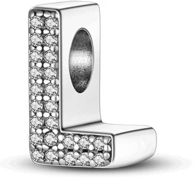 Detalle de Charm Anhänger A-Z „Buchstabe A“ bis „Z“ aus 925 Sterling Silber mit Zirkonia (für Armband & Halskette, kompatibel mit europäischen Charm-Armbändern)