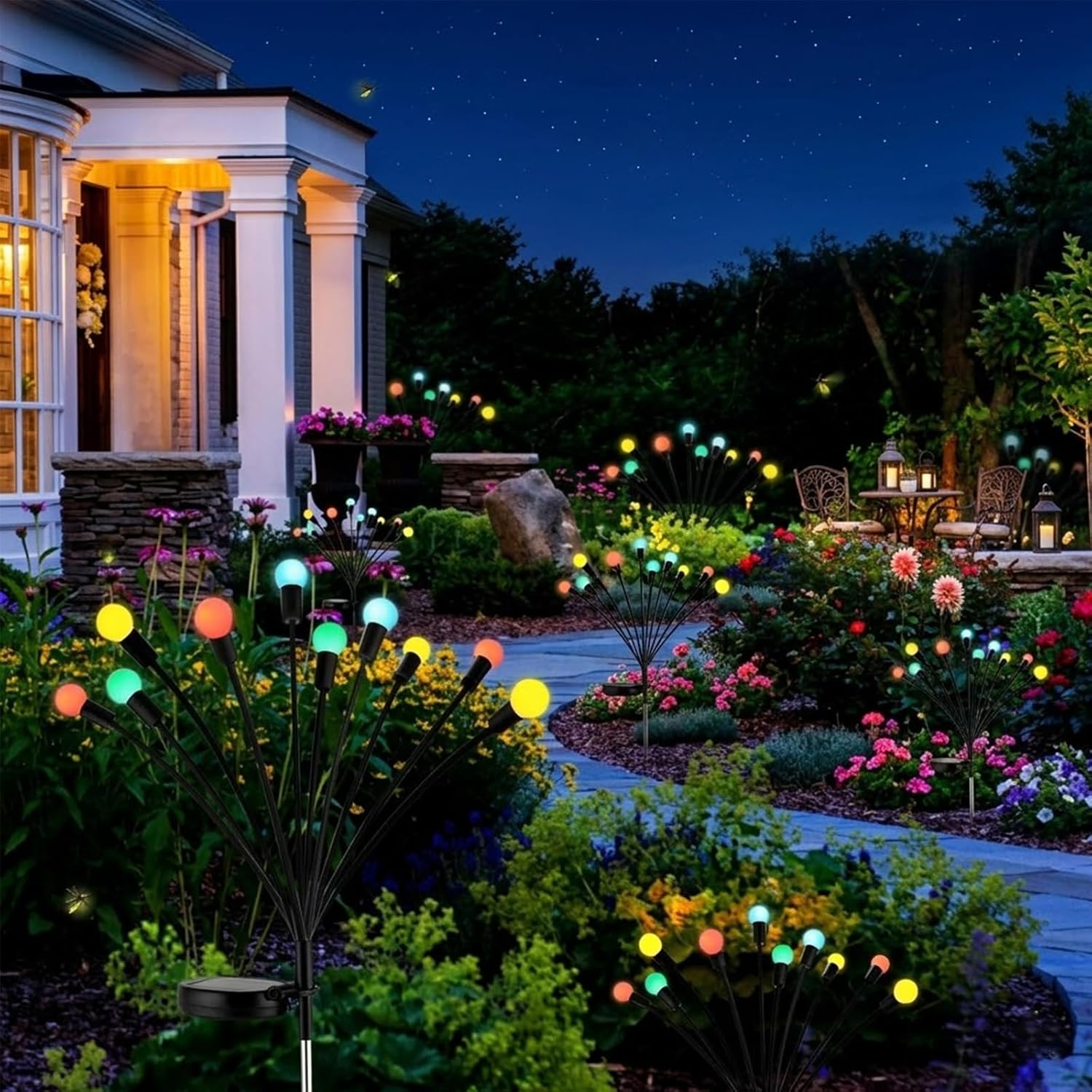 Thumbnail 1 de Cnulenzt Solarlampen für außen – 4 Stück 10LED bunte Glühwürmchen mit IP65, kabellose Gartenbeleuchtung