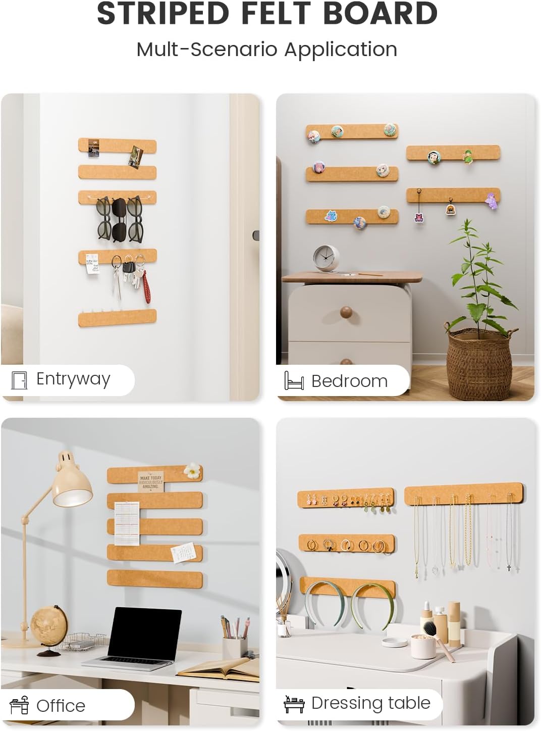 Detalle de Fluxynara Cork Board Alternative Felt Strip Board 5-Pack (33 x 5 cm) in Sunset Yellow