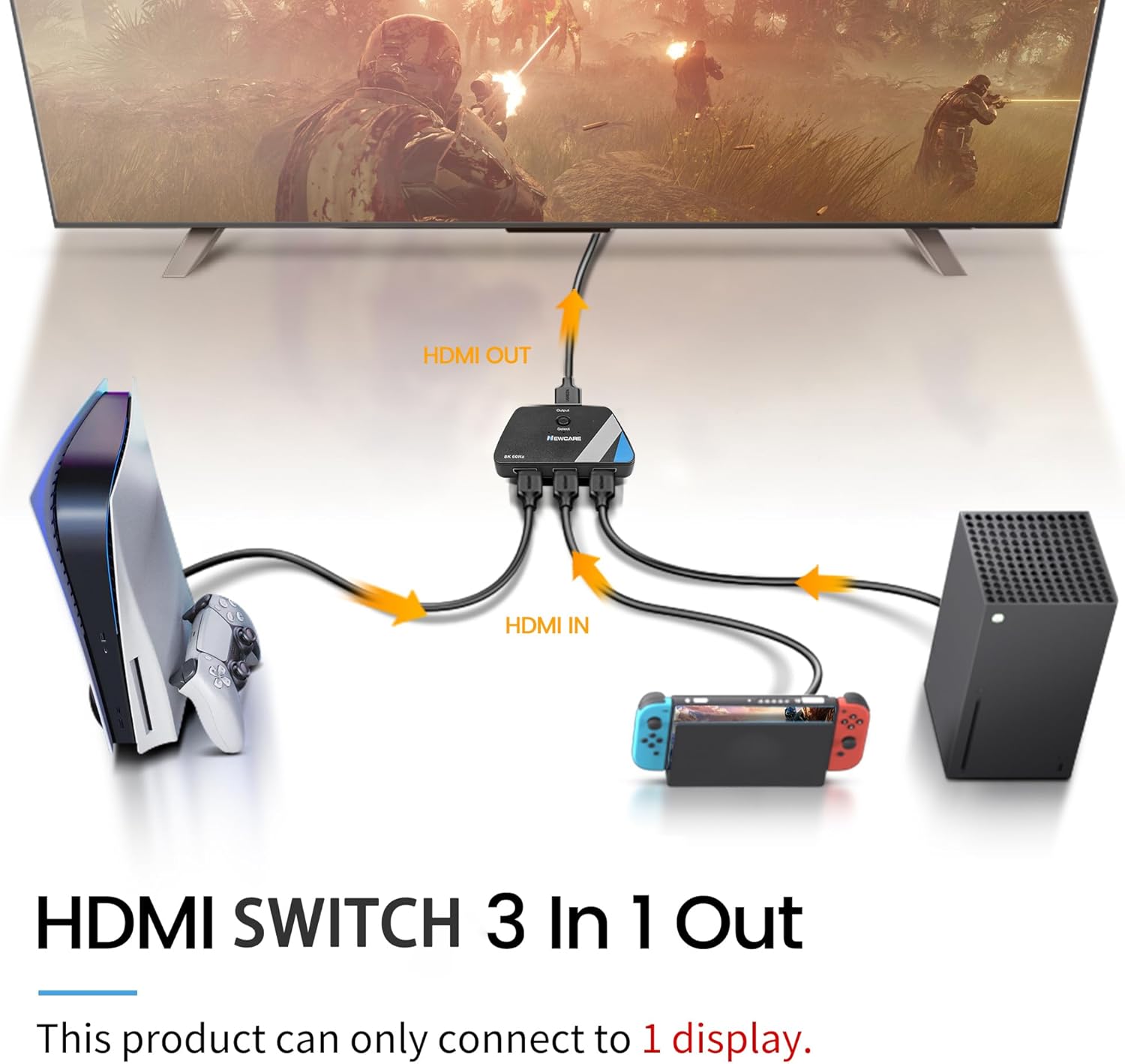 Thumbnail 1 de 4K@60Hz HDMI Switch: 3 In, 1 Out with 1.2m Cable