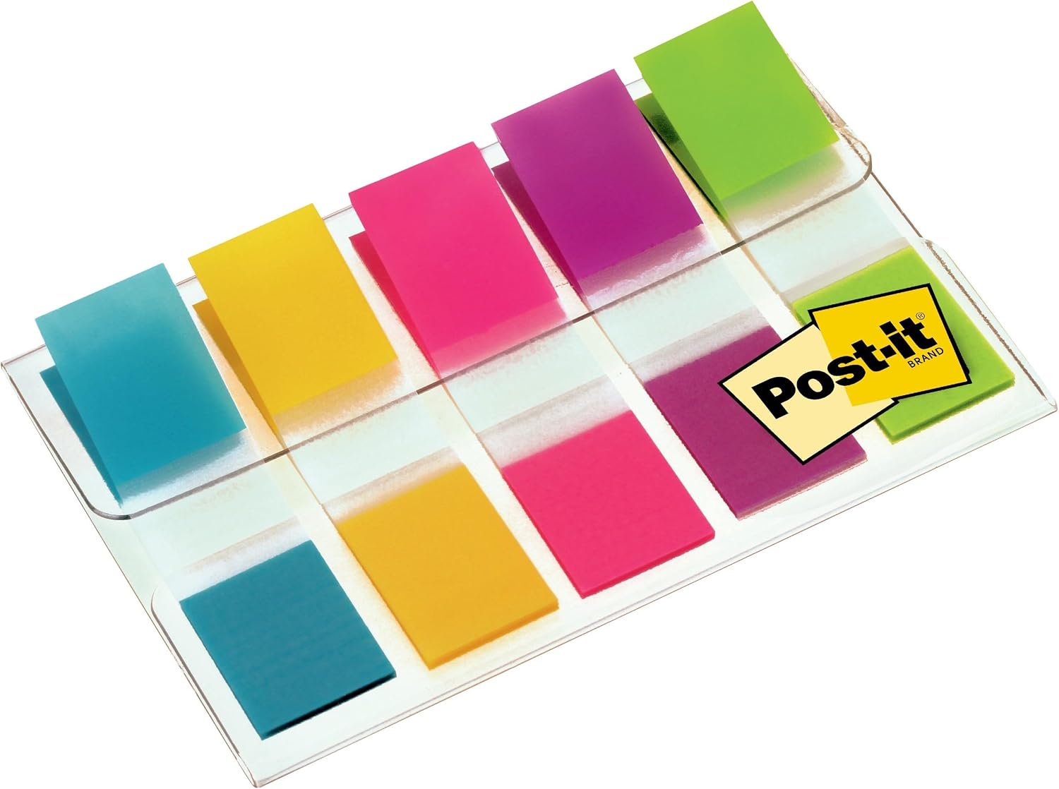 Detalle 2 de Post-it Index Small in a Plastic Dispenser – Assorted Bright Colours (100 Strips, Model 683-5CBINDEX)