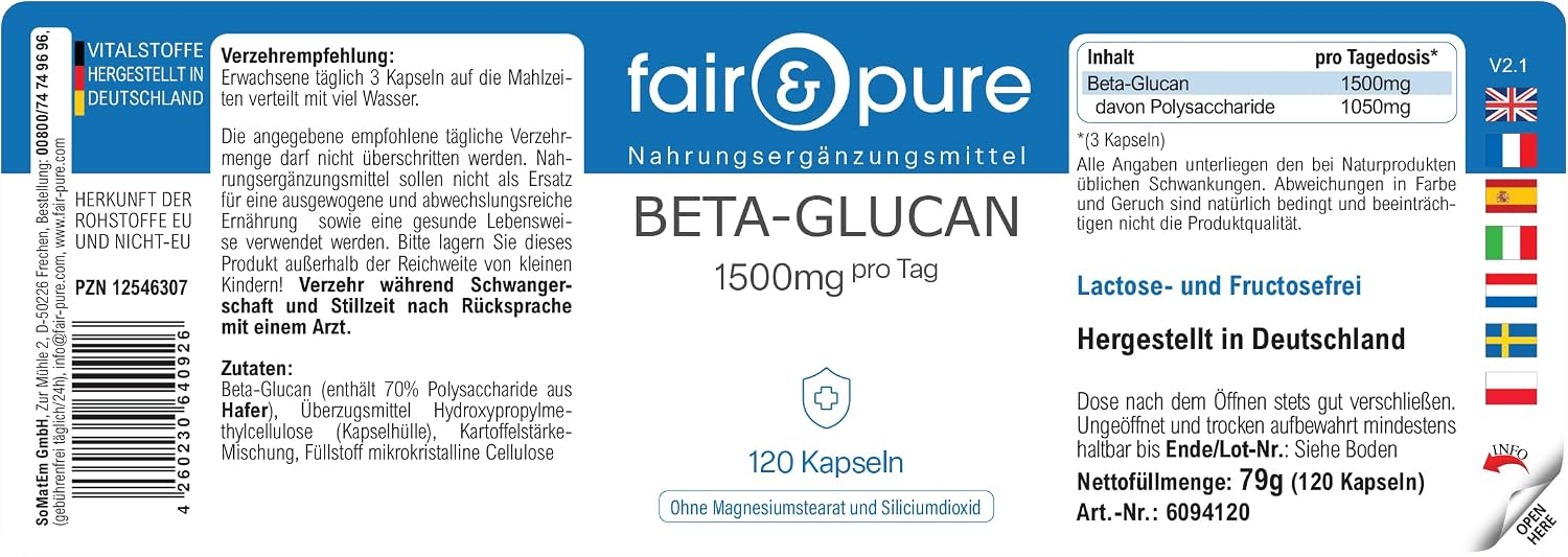 Thumbnail 6 de Fair & Pure Beta-Glucan Kapseln 1500 mg aus Hafer – 120 Stück, vegan, ohne Zusatzstoffe, hergestellt in Deutschland