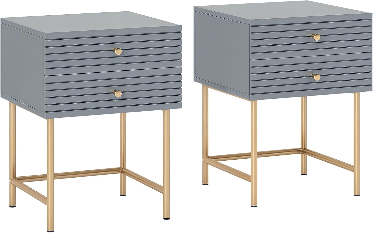 Detalle de HOMCOM 831-858V00GY Bedside Tables, Set of 2, Grey with Gold Legs