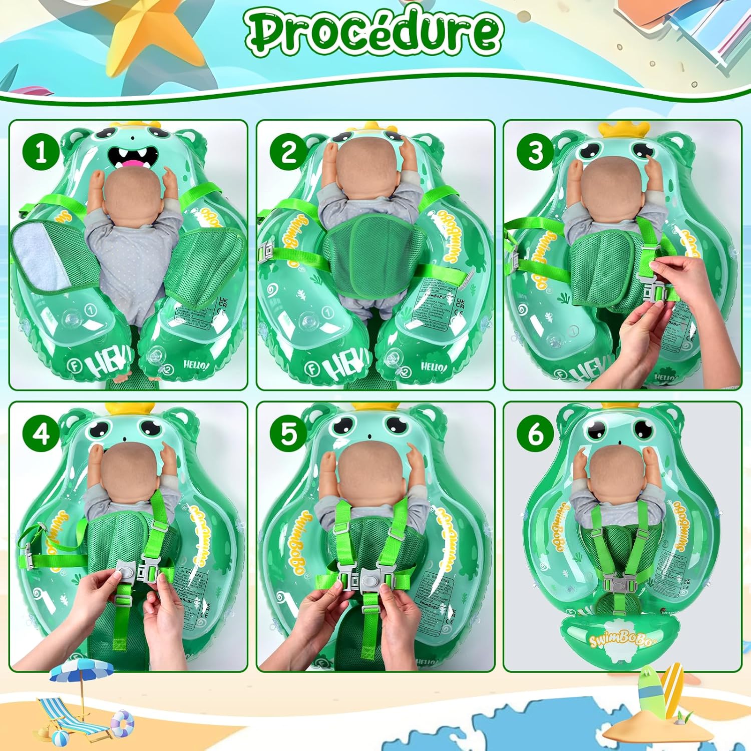 Thumbnail 6 de YOOHBERRYS Bouée bébé avec pare-soleil et support inférieur (3 à 36 mois) – flotteur de natation gonflable