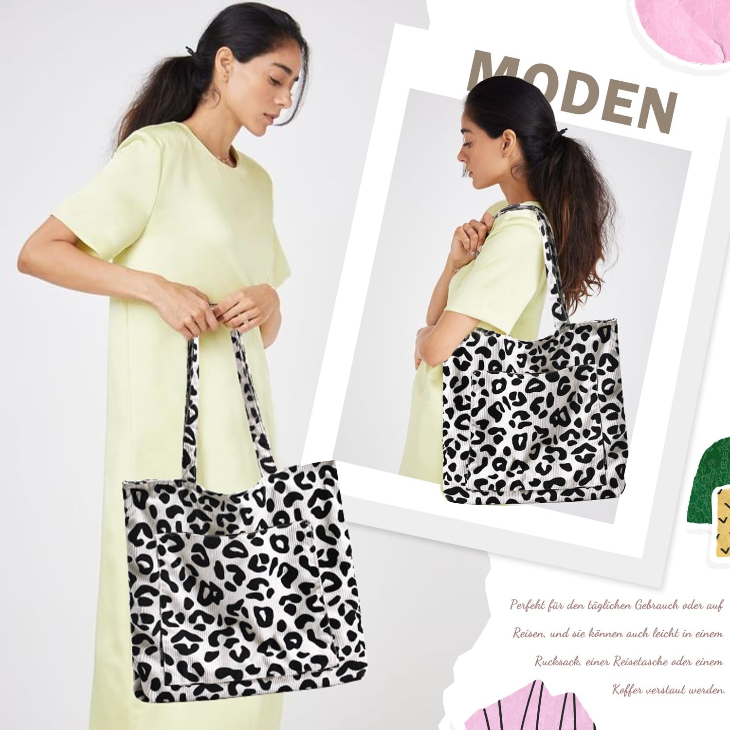 Detalle de GASSDA Handtasche Damen Groß Shopper Tasche aus Cord mit Reißverschluss – Laptop & Alltagstauglich
