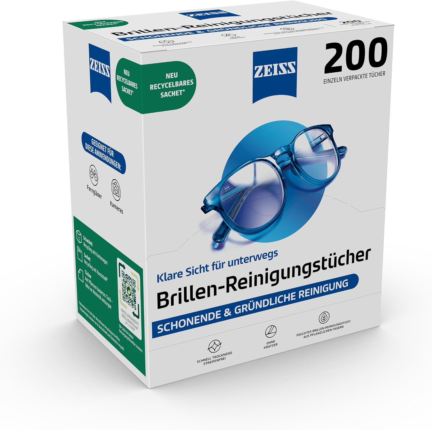 Detalle 2 de Zeiss 2802-162 rengöringsdukar för glasögon, 200 st, individuellt förpackade