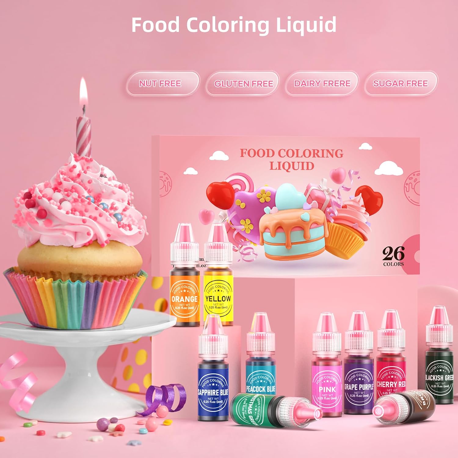 Detalle de Cherrysea 26-Color Liquid Food Coloring Set for Baking and Dessert Decorating