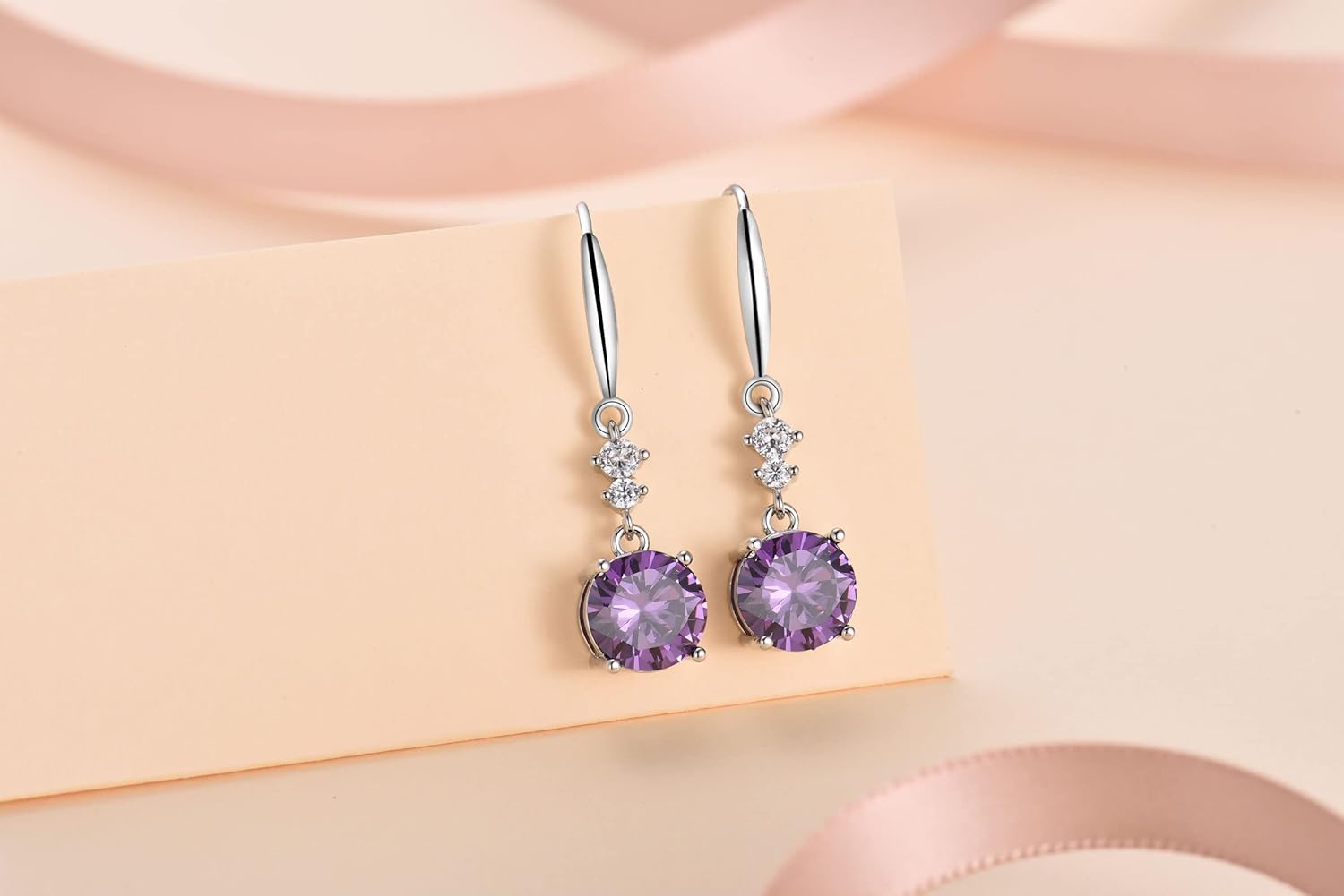 Thumbnail 2 de Hängende Ohrringe aus Sterling Silber 925 mit Zirkonia & Amethyst – 31,3 mm