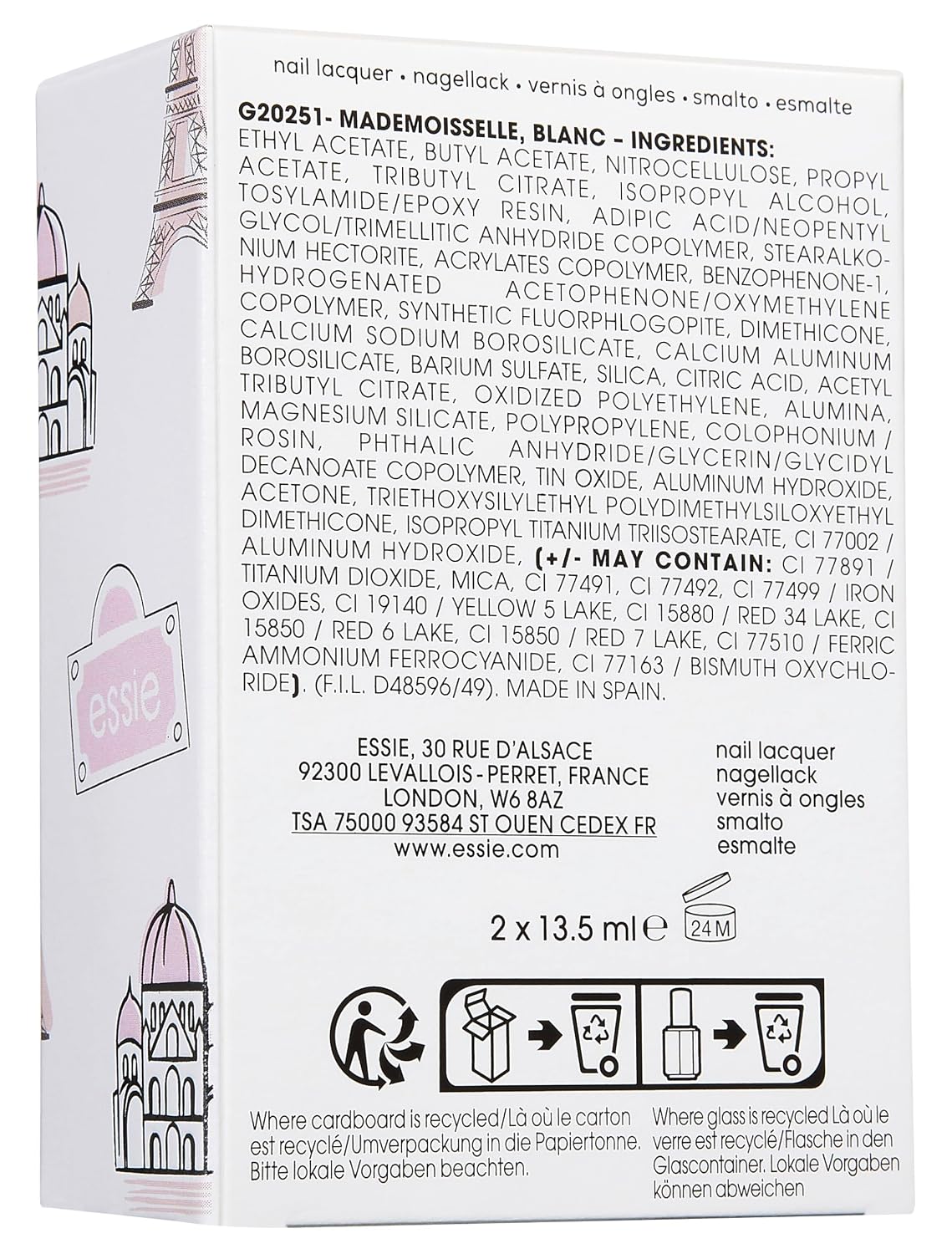 Detalle de essie Nailart Set French Maniküre (Nr. 01 weiß, Nr. 13 „Mademoiselle“) – 2 Lacke für den French-Look