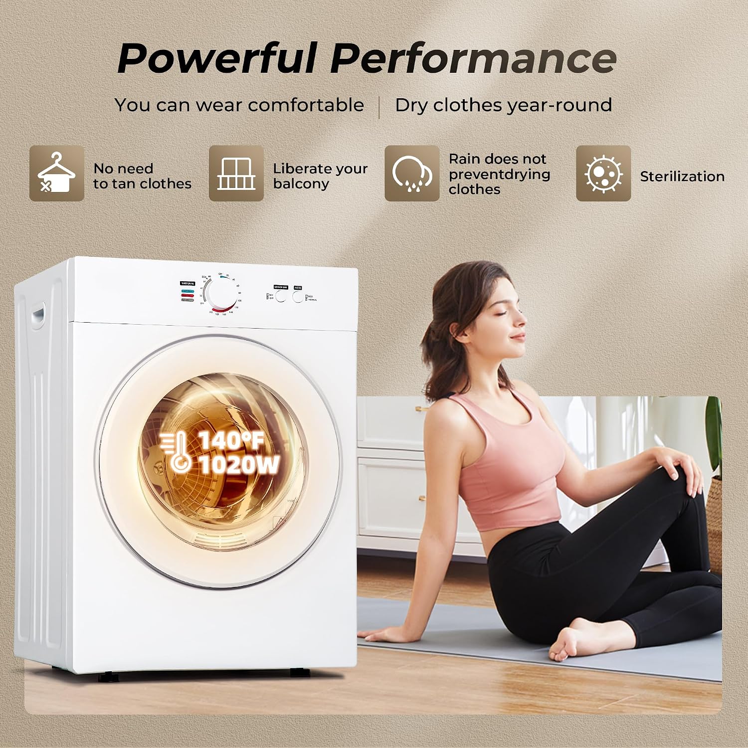 Thumbnail 1 de EUHOMY CD009 Portable Clothes Dryer, 1.8 Cu. Ft., Stainless Steel Drum