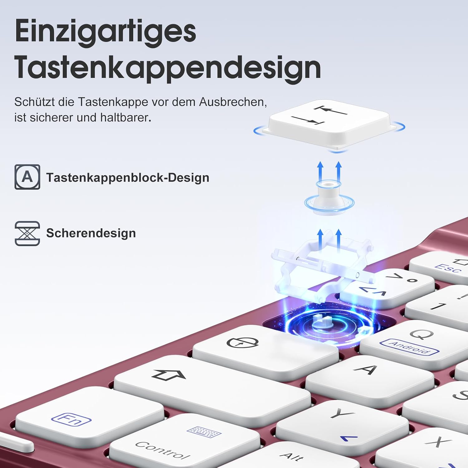 Detalle de Vobafe Hülle mit Tastatur für iPad 10./11. Generation (A16) – magnetische abnehmbare Bluetooth-Tastatur, Weinrot