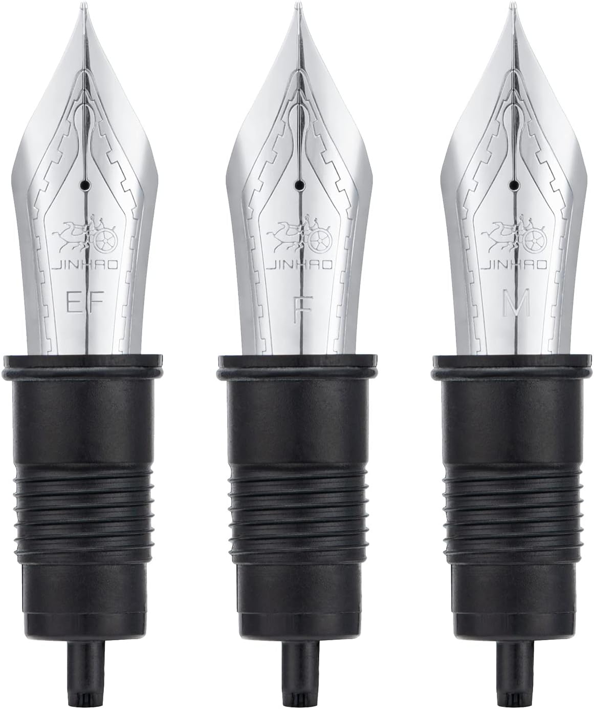 Detalle de Lanxivi set of 3 Jinhao 100 extra fine nib units (size #6) with black section and silver trim
