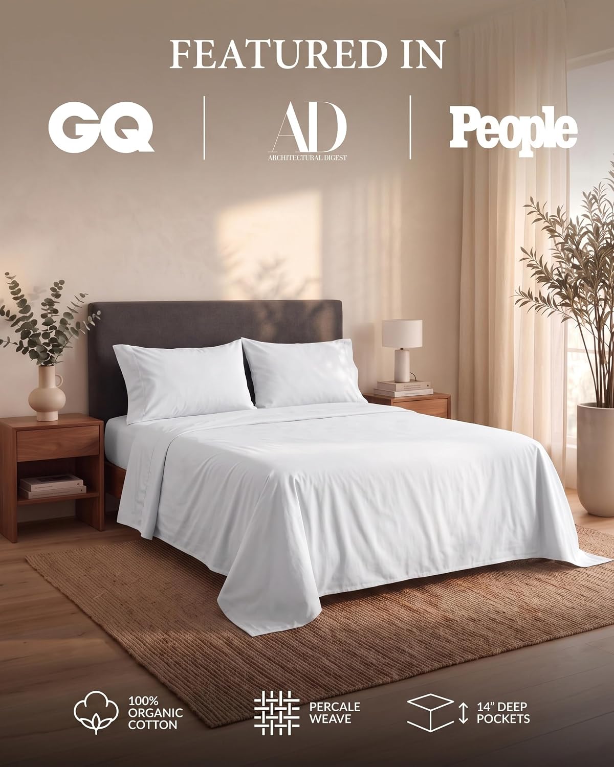 Detalle 2 de Lane Linen 100% Organic Cotton King Size Sheets Set