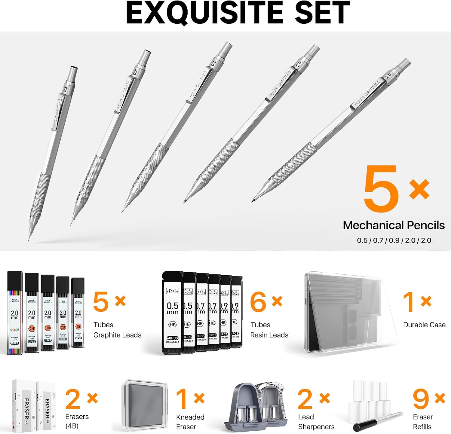 Detalle de Four Candies FCDE-JSZDQB-5792YIN stiftpenneset i metall, 0,5–2 mm med 420 stift