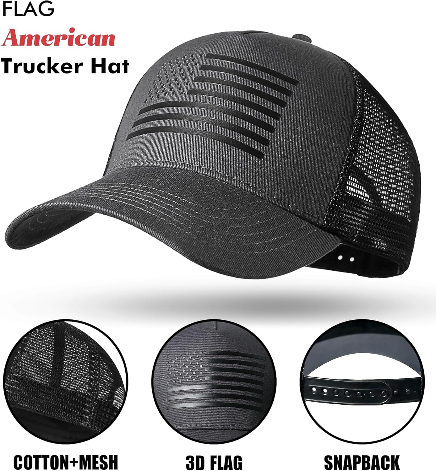 Detalle de SPXKD American Flag Trucker Hat – Adjustable Mesh Snapback for Men and Women