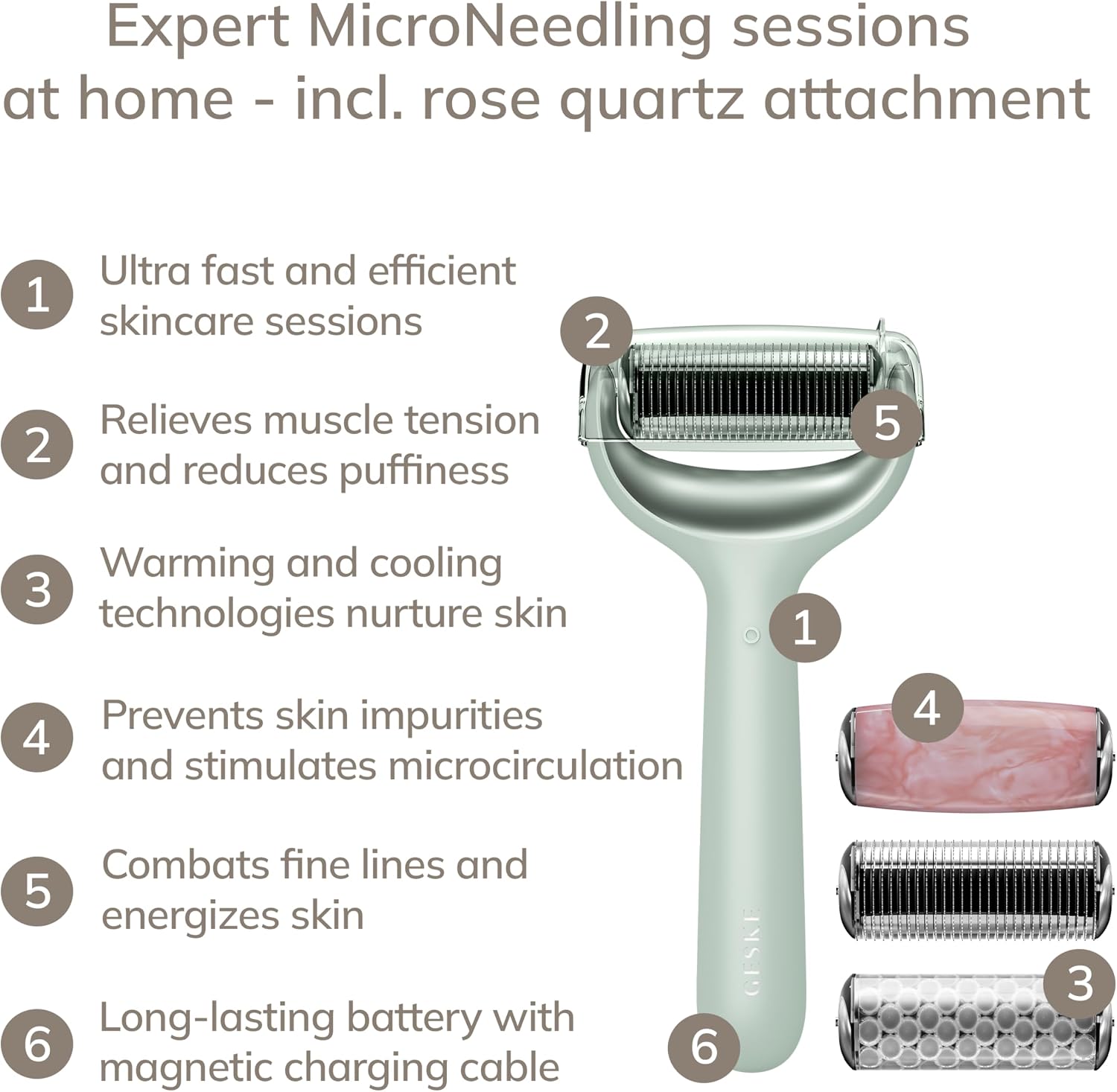 Detalle 2 de GESKE SmartAppGuided MicroNeedle Roller 9 en 1: soin visage et corps avec app intelligente et accents quartz rose