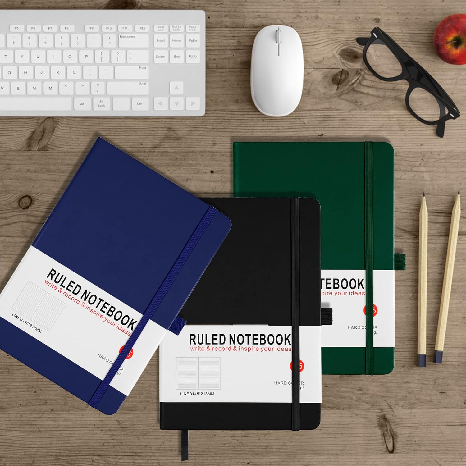 Thumbnail 6 de HIJYOO A5 3-Pack Hardback Journal Notebooks (Black/Blue/Green) with 80gsm Lined Pages