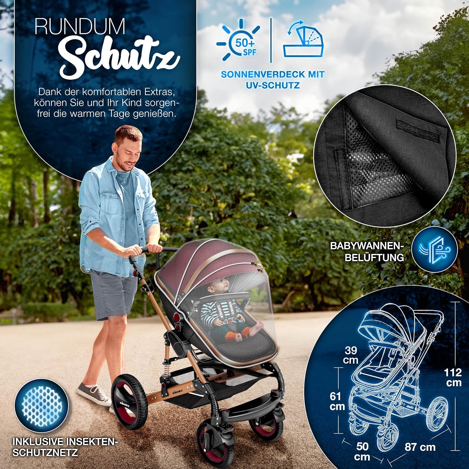 Thumbnail 1 de KIDUKU 3-in-1 Kinderwagen XXL Komplettset (Buggy/Sportsitz, Babywanne & Auto-Babyschale)