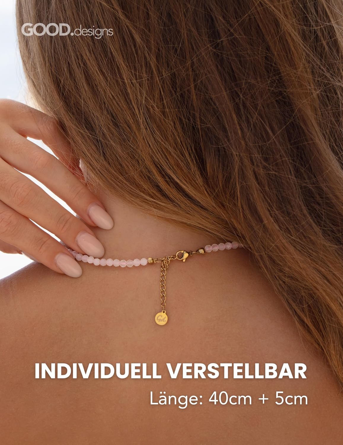Thumbnail 3 de GD GOOD.designs Perlenkette für Damen aus echten facettierten Natursteinen (4 mm) mit 18K vergoldetem Verschluss, verstellbar 40–45 cm