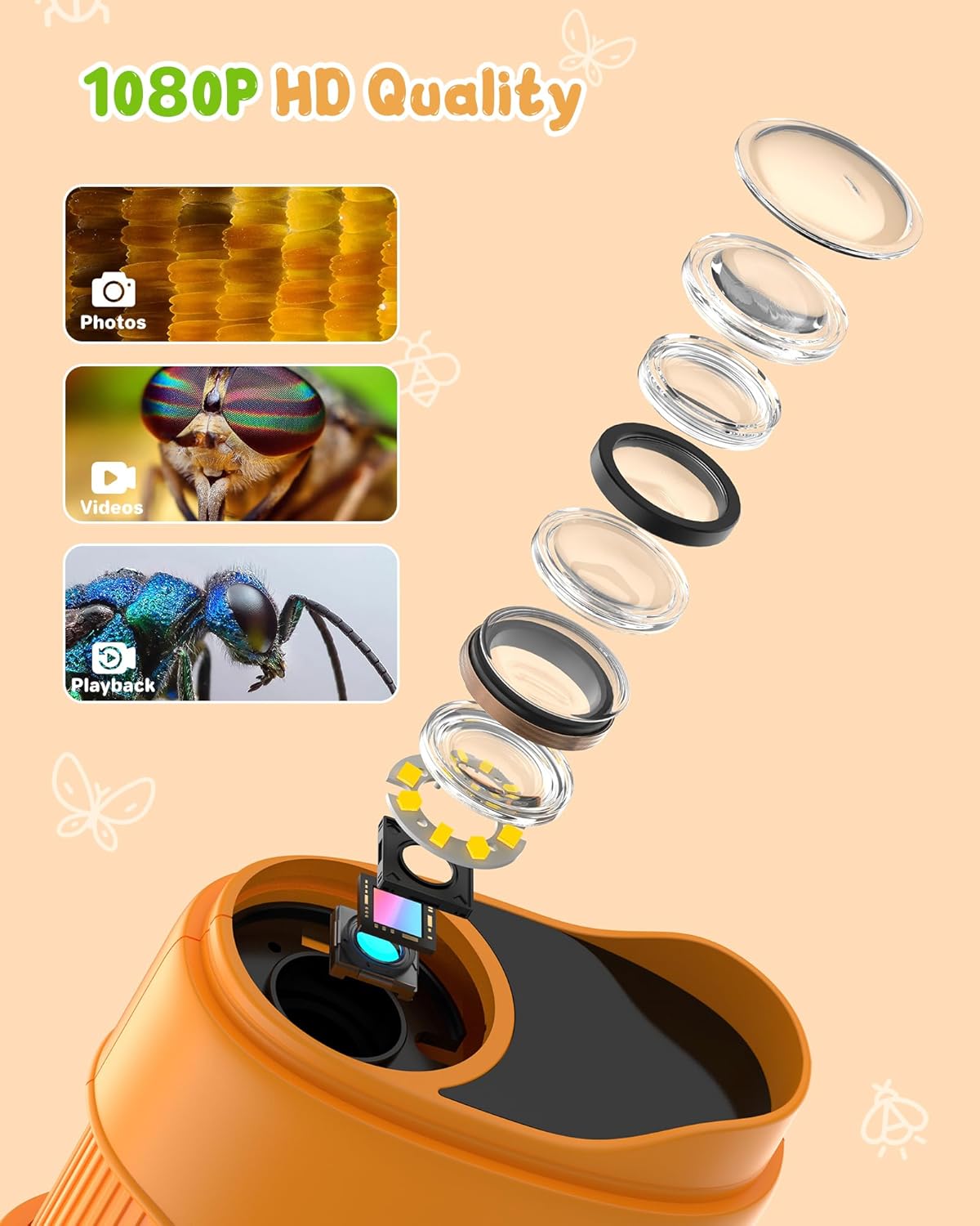 Thumbnail 5 de 1000X Digitale Microscopio Bambini portatile con fotocamera 2MP, 8 LED e lente d’ingrandimento