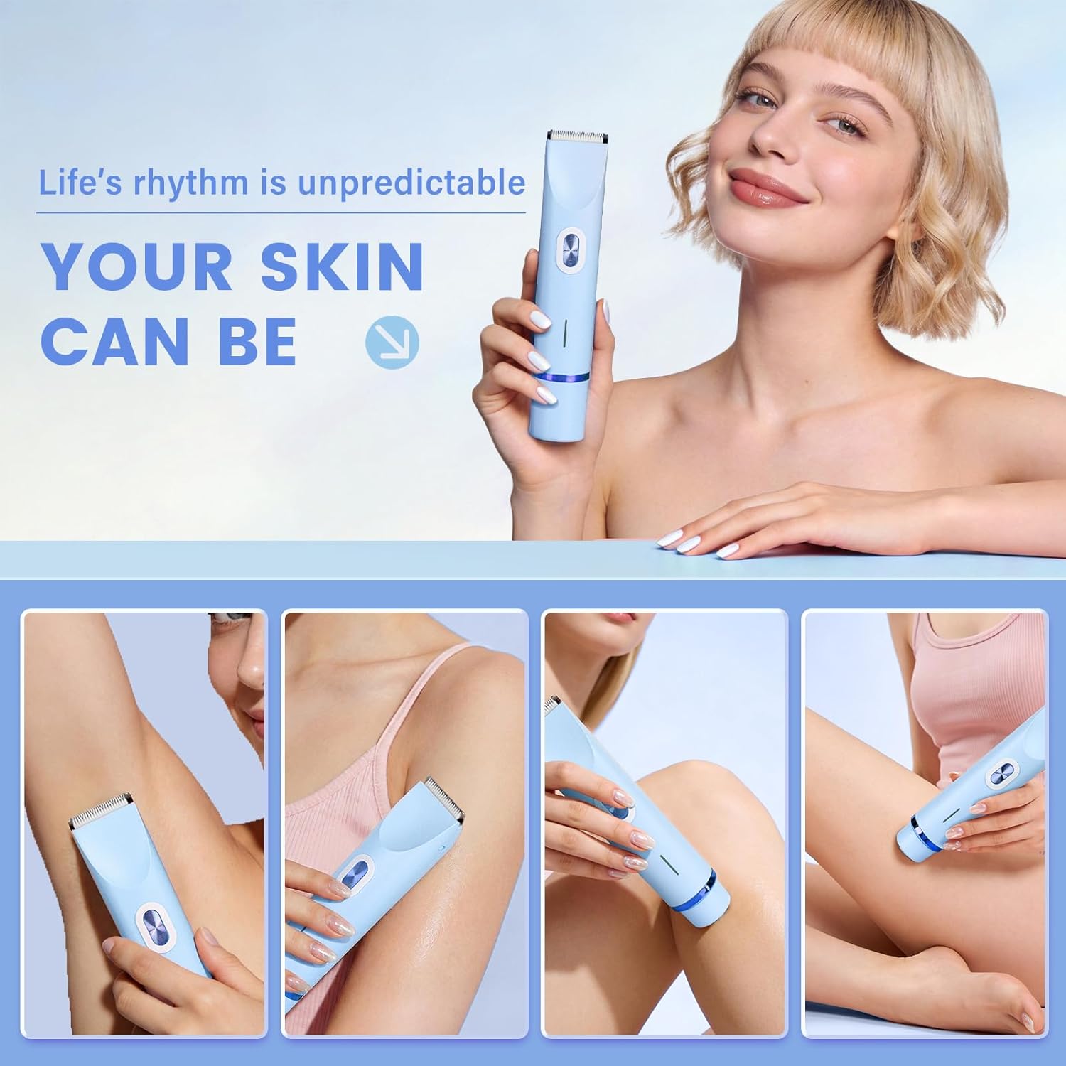 Thumbnail 1 de Brigin Damen-Rasierer 2-in-1 mit Doppelkopf, USB‑C-Laden und wasserdichtem Trimmerkopf (blau)