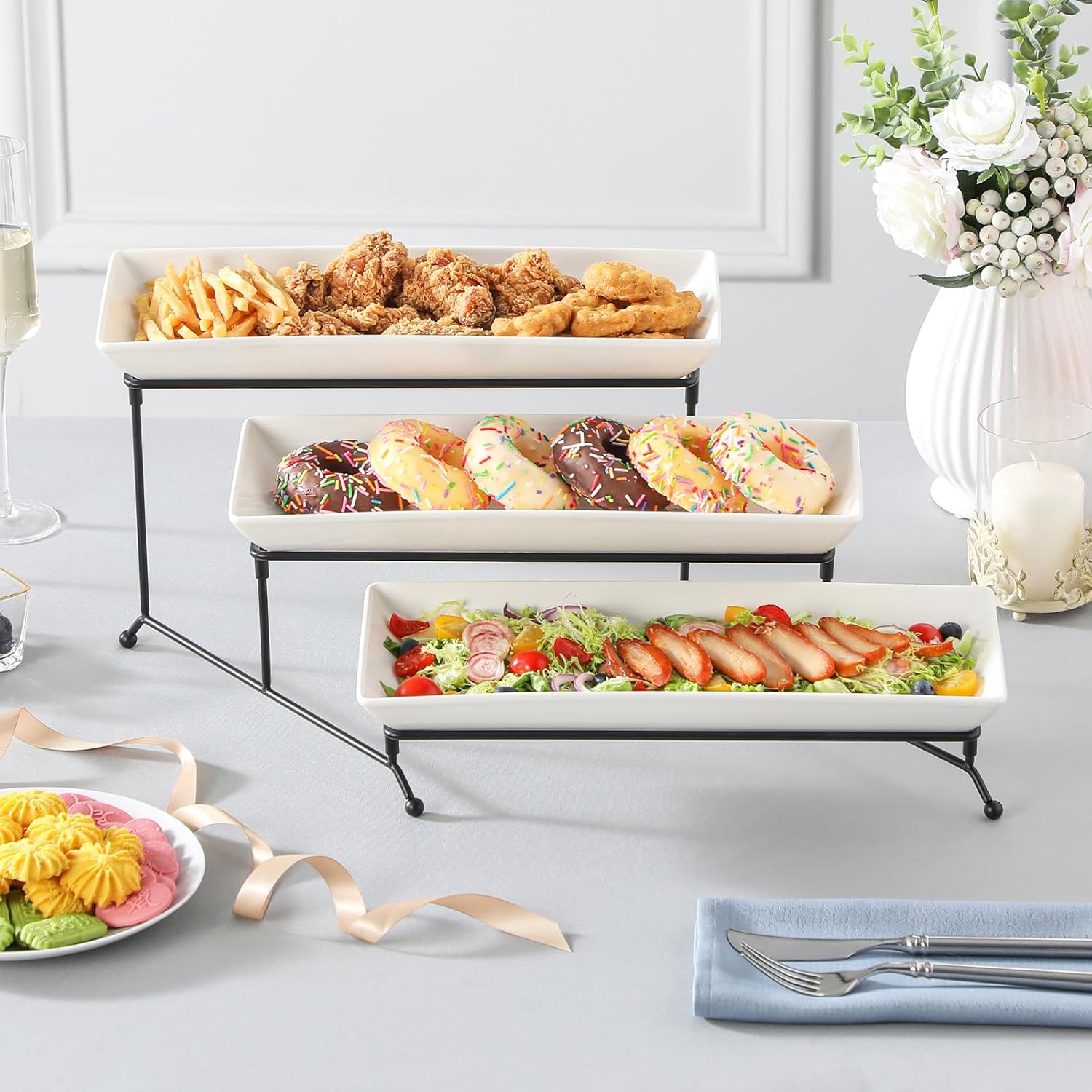 Thumbnail 6 de MALACASA 3-Tier Serving Tray, Porcelain Tiered Cupcake Stand (White, 14 Inch)