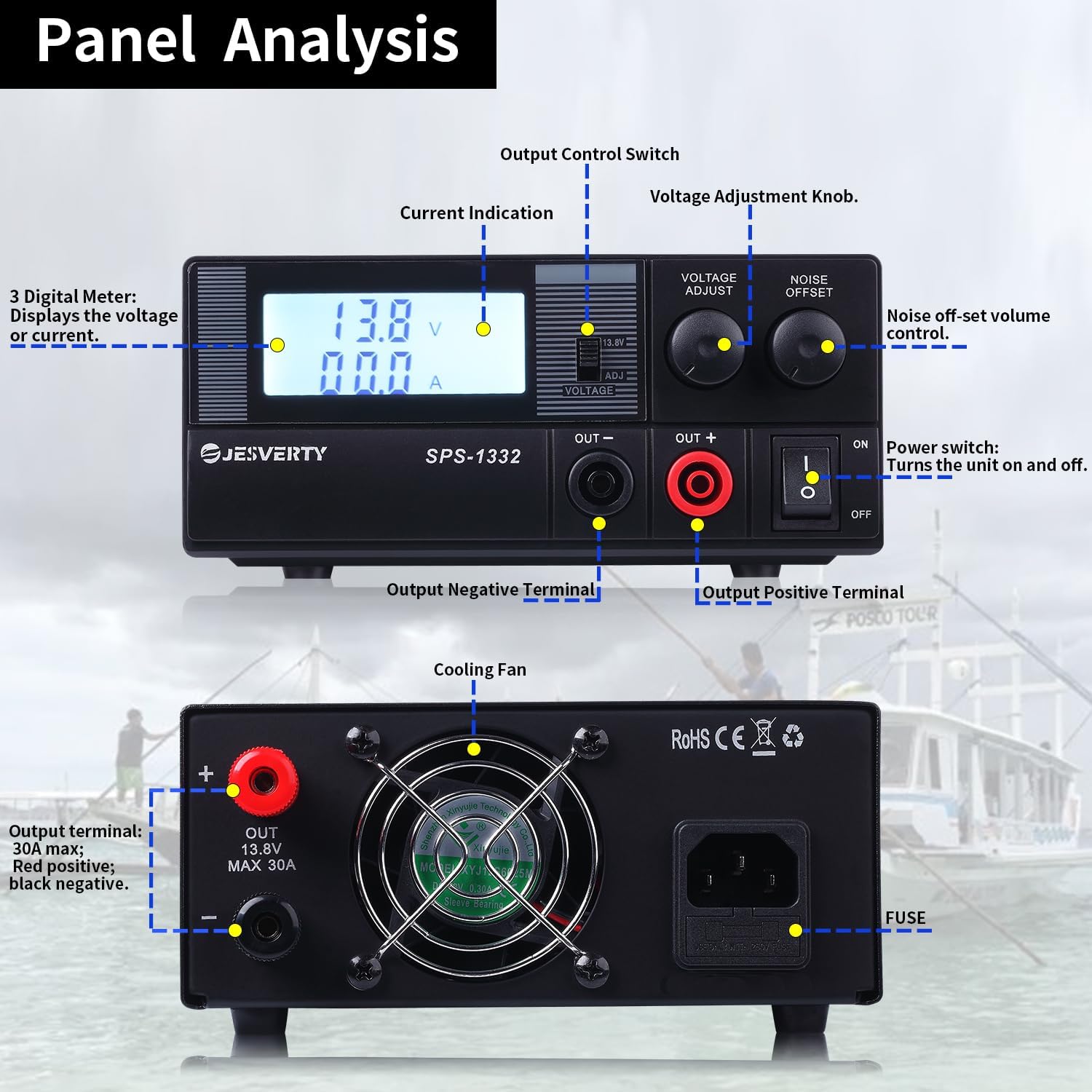 Detalle 2 de Jesverty SPS-1332 Alimentatore da banco 30 A