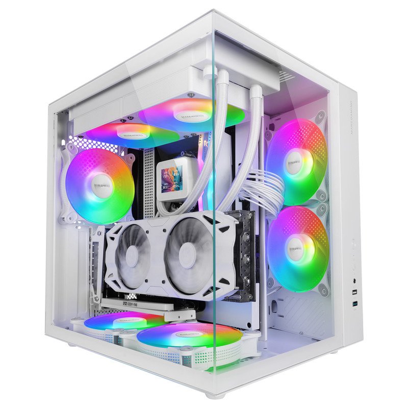 Detalle de Mars Gaming MCV-ONE: Caja Gaming ATX con doble cristal templado, FRGB 12 cm y ventilador trasero 120 mm (Blanco)