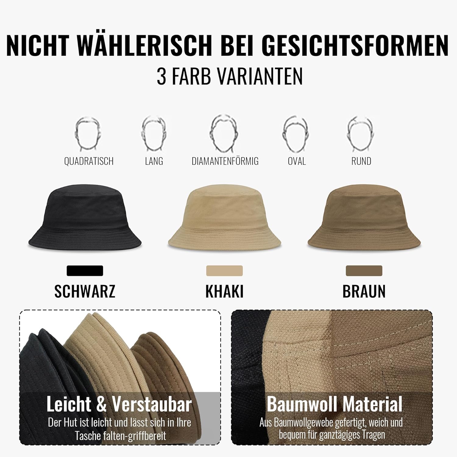 Thumbnail 5 de CLAPE 100% Baumwolle Bucket Hat – faltbar, UV-Schutz, vielseitiger Fischerhut aus Twill