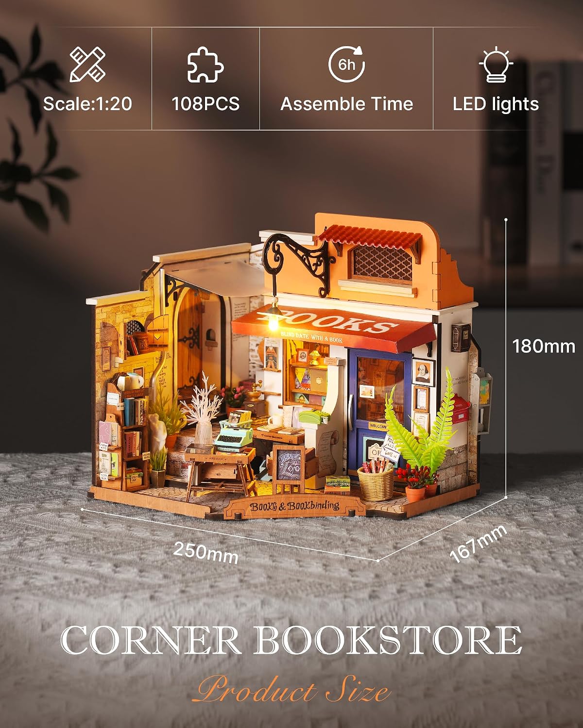 Detalle 2 de Rolife Maison de Poupée Coin Librairie LED – Kit bois 3D à assembler