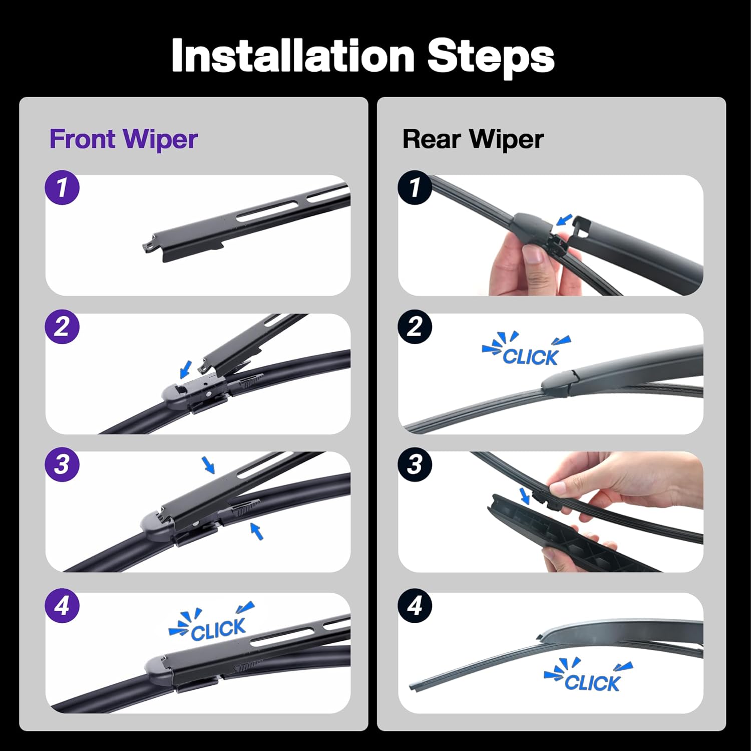 Thumbnail 3 de JARHOT 26" + 21" Windshield Wipers with 11" Rear Blade for Ford Explorer (2011-2024) — Factory-Quality J Hook, Pack of 3