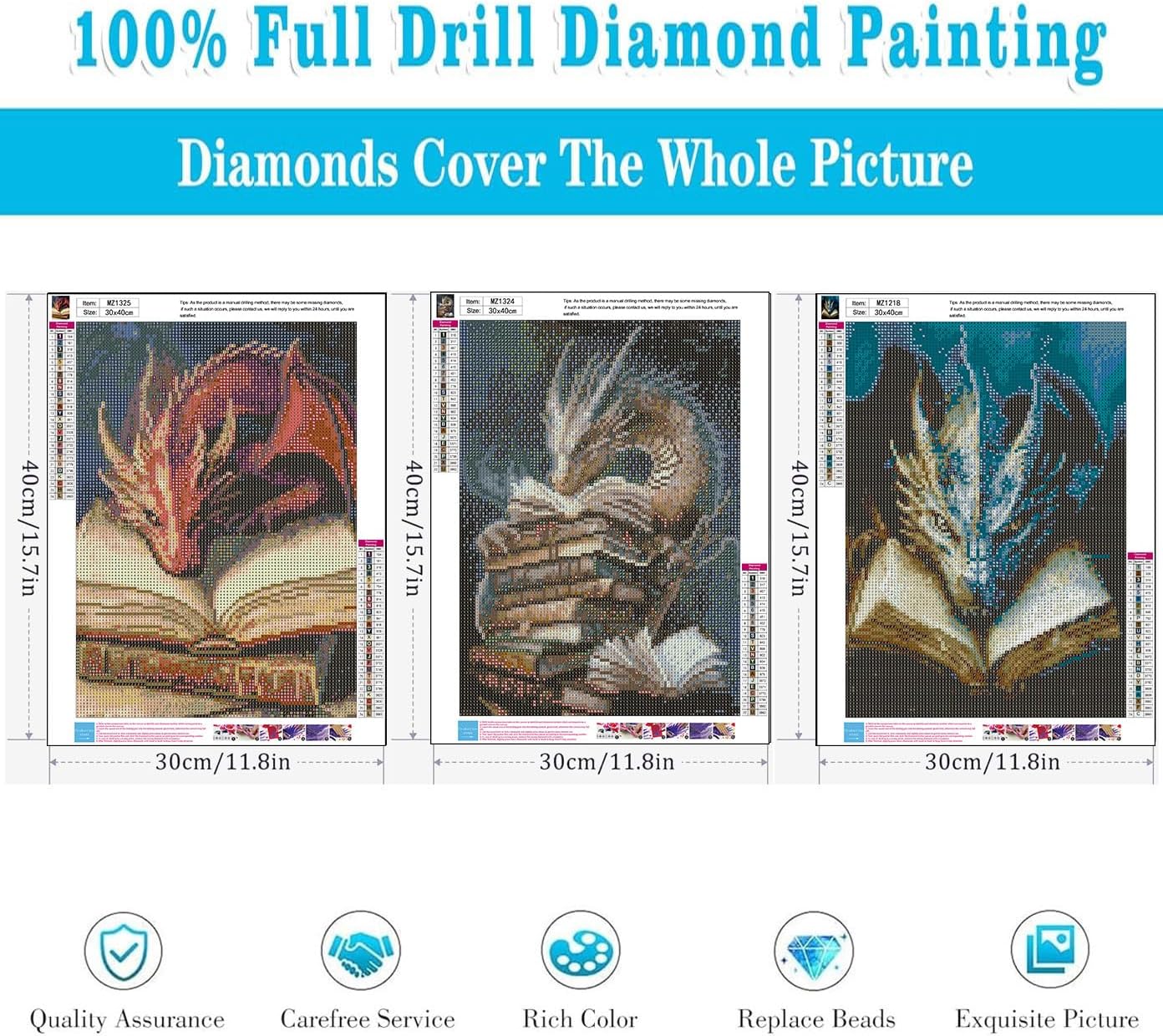 Detalle de Meothan 3-Pack Dragon Diamond Painting Kits for Adults, 12x16in Canvases
