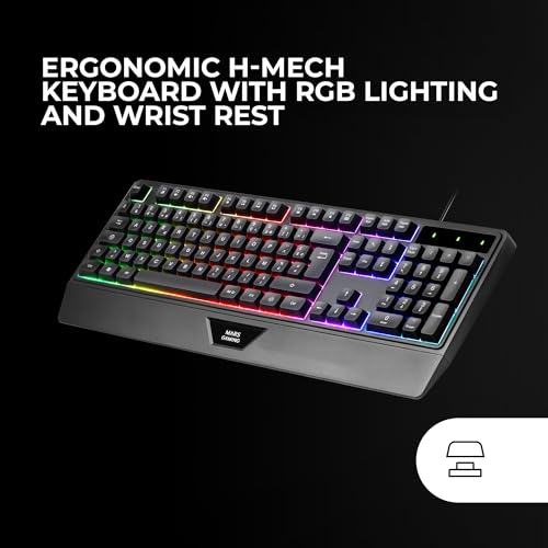 Detalle de Mars Gaming MCP124PRO (combo 4en1): teclado H-Mech RGB en español, ratón HUANO 3200DPI, auriculares FRGB y alfombrilla 36x26 cm