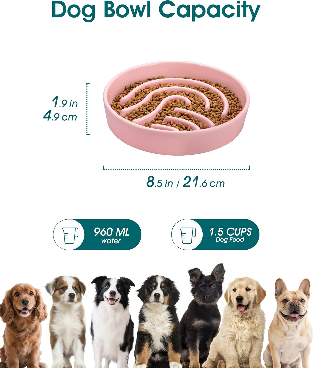 Thumbnail 1 de Vancasso Slow Feeder Ceramic Bowl for Small Pets (1.5 Cup) – Pink