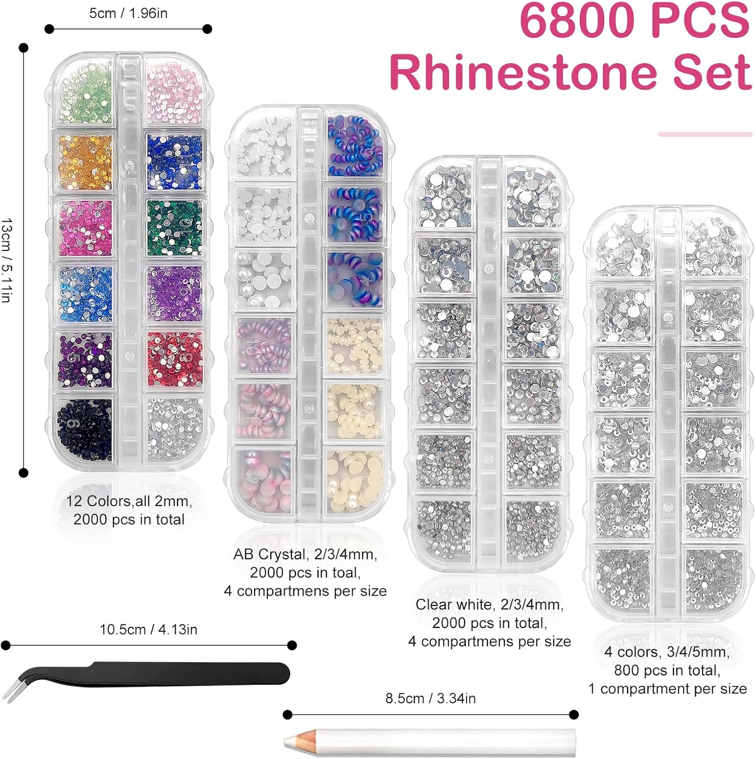 Detalle 2 de Kisvic strasssteine nagelsteentjes van acryl, 6.800 stuks in diverse kleuren