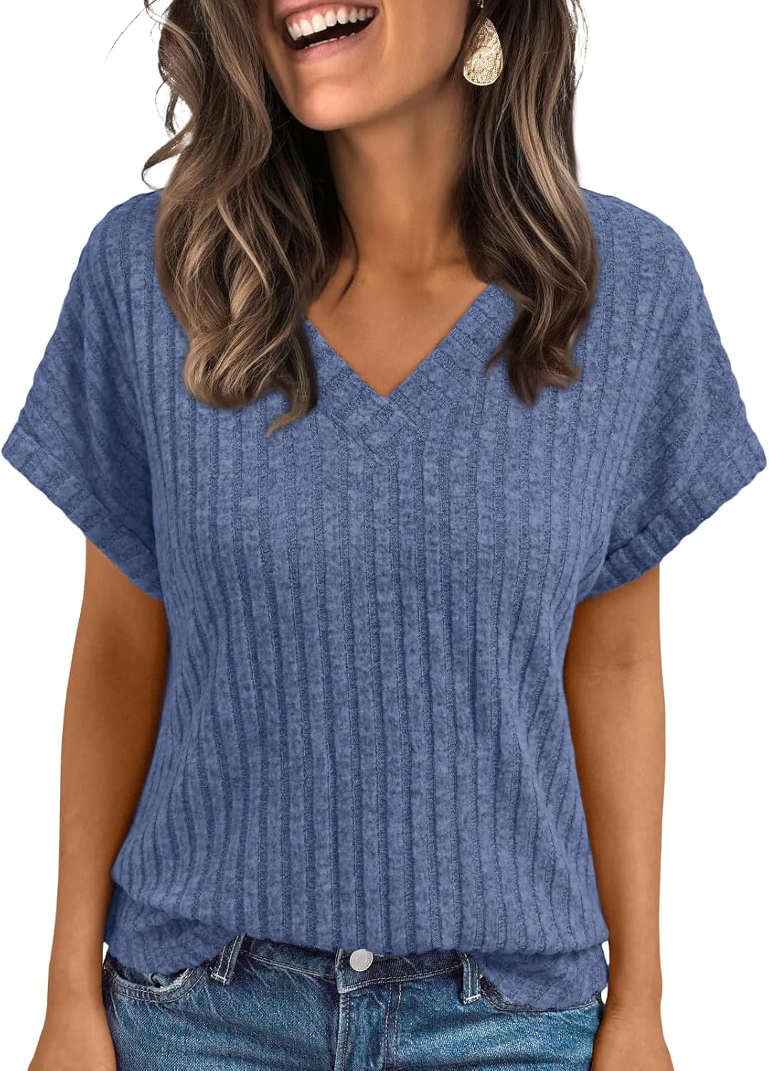 Detalle de AUTOMET Women’s V-Neck Short Sleeve Tunic Blouses (Spring/Summer Dressy Casual)