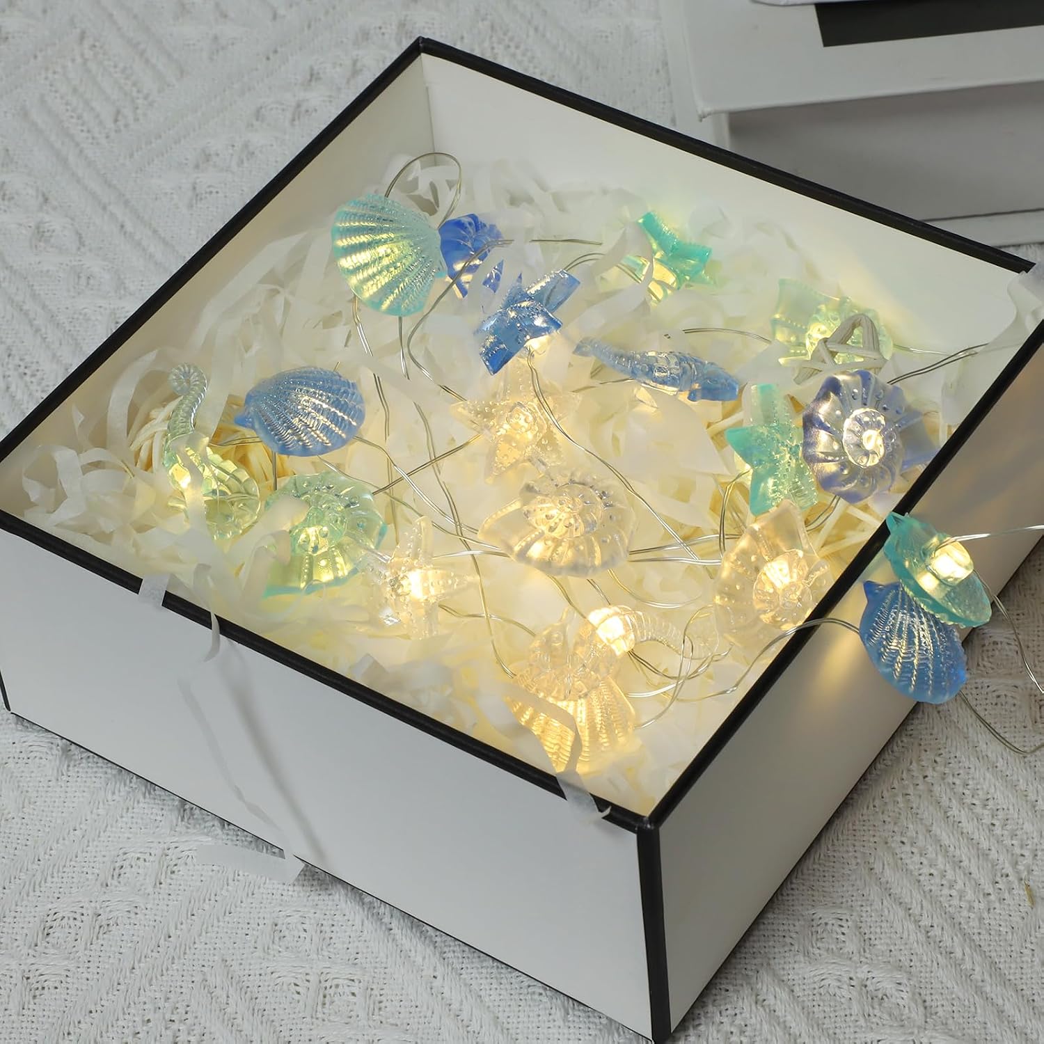 Detalle 1 de A.bigwhale lichtsnoer met schelpenmotief, 2 m, 20 warmwitte leds en timer