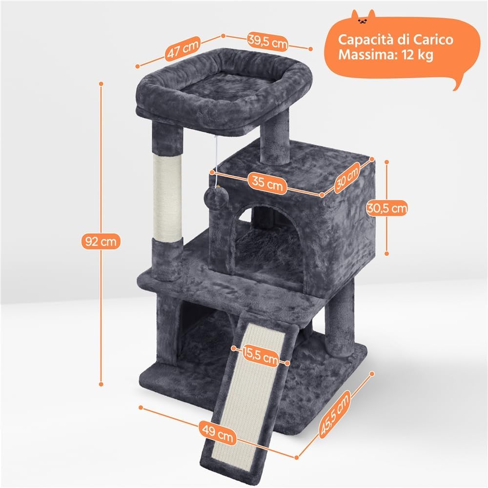 Detalle de Yaheetech Tiragraffi Albero per Gatti con Trespolo Grande su 3 Livelli, Grigio Scuro (49 x 45,5 x 91 cm)