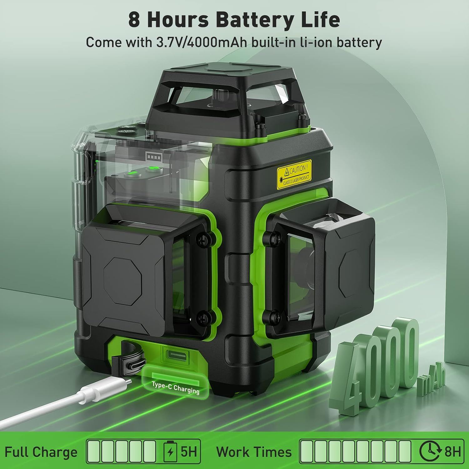 Detalle de Huepar HM03CG 3D Green Laser Level, 3 × 360° Lines, Rechargeable