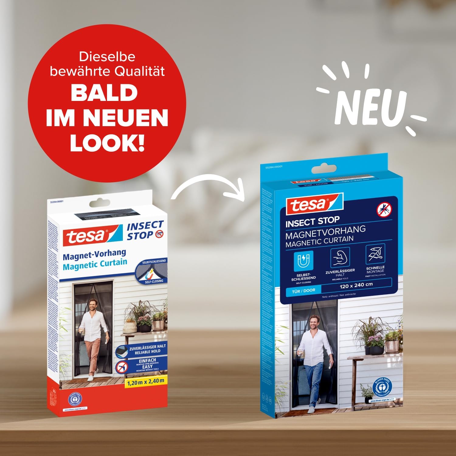 Detalle de tesa INSECT STOP Magnetvorhang XL – 2,4 m × 1,2 m Anthrazit, selbstschließender Insektenschutz für Balkon- und Terrassentüren