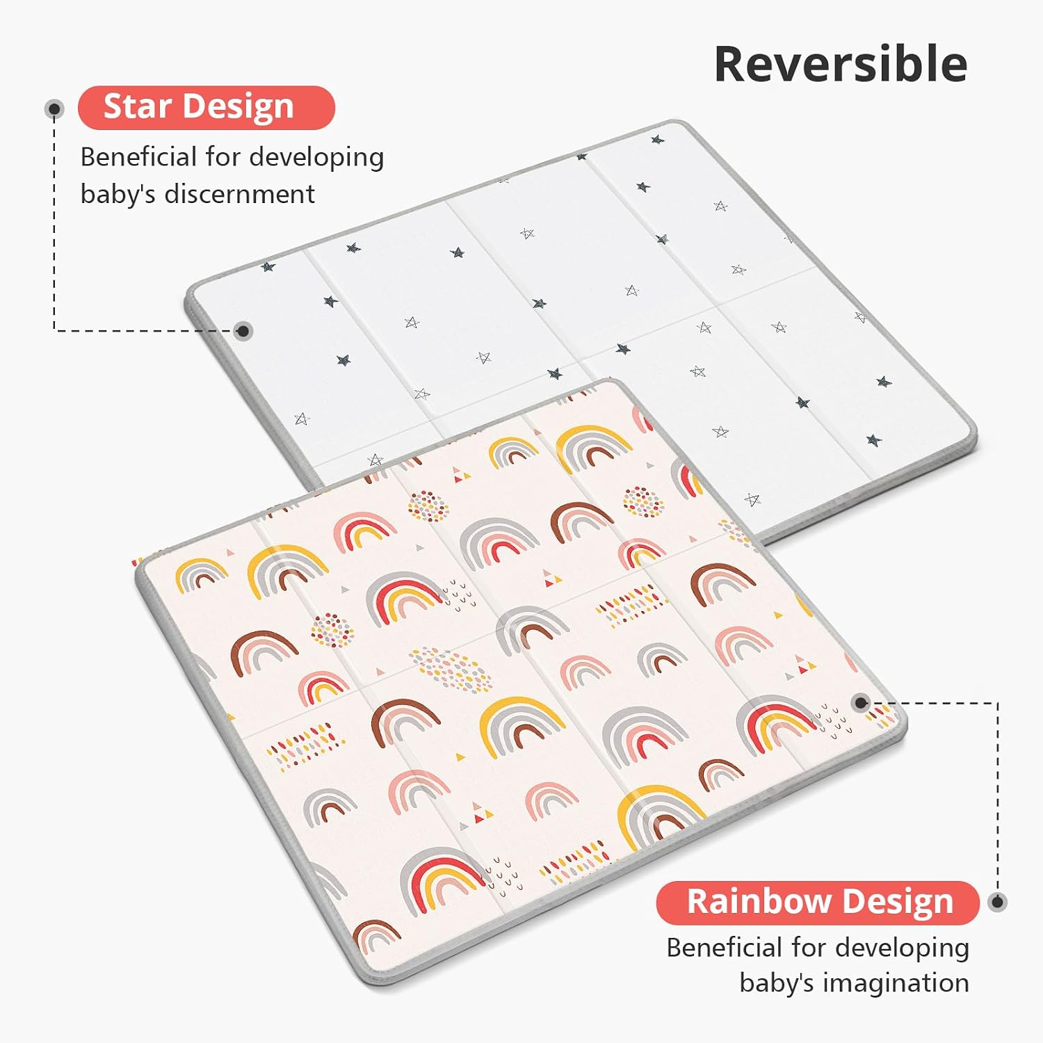 Detalle de PIGLOG PLPM-Rainbow-01 Foldable Baby Play Mat, Reversible Waterproof XPE, 71 x 59 in