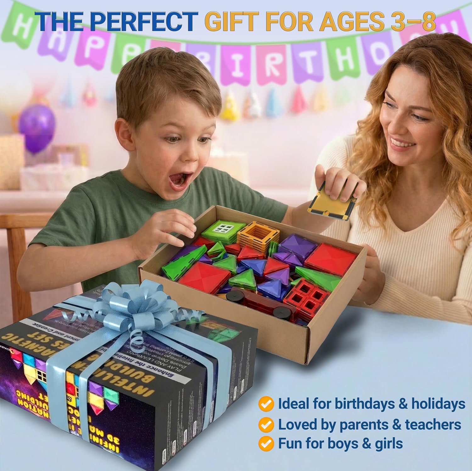 Thumbnail 3 de Desire Deluxe Magnetic Tiles Building Blocks Set (57-Piece) for STEM & Creative Play, Ages 3+