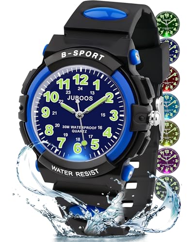 Thumbnail 6 de Juboos Neue 7-Farbige Kinderuhr – Analoge Quarz-Uhr mit Gummiarmband, Wasserdicht 30M, Blau-Schwarz