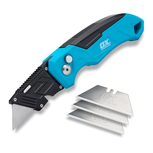 Detalle de OX Tools P224301 Pro Heavy Duty Fixed Blade Folding Knife, Blue / Black